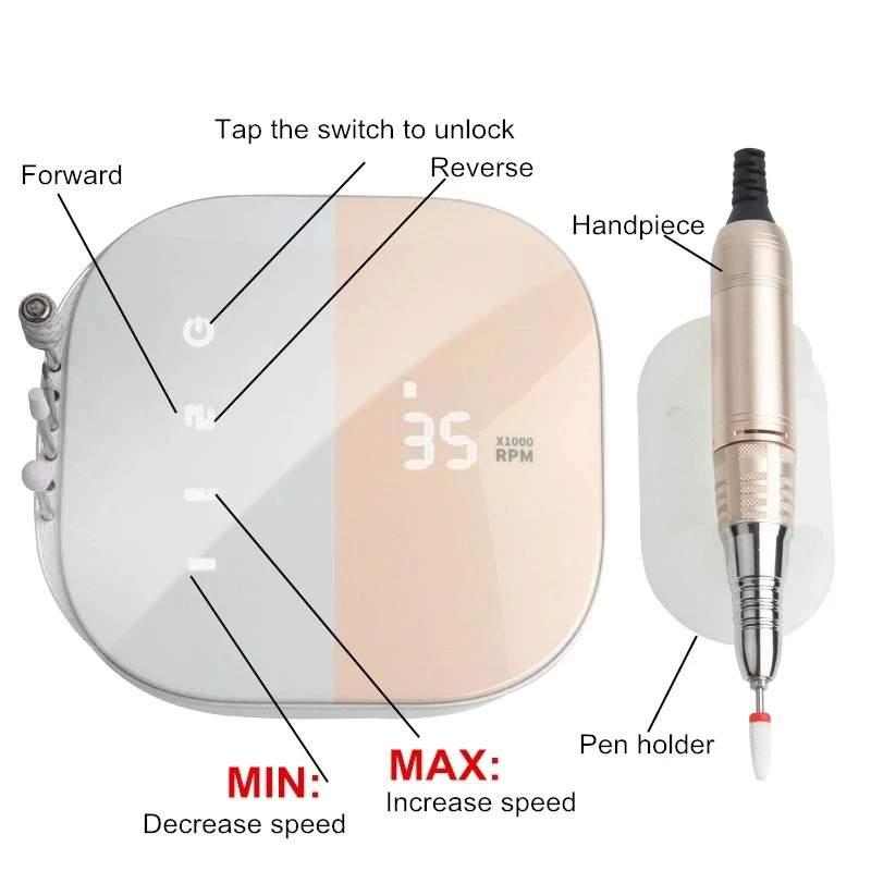35000 RPM Electric Nail Drill Machine Fashion Design Electric Nail File Touch Display Pedicure Manicure Machine Nail Drill Tools 5