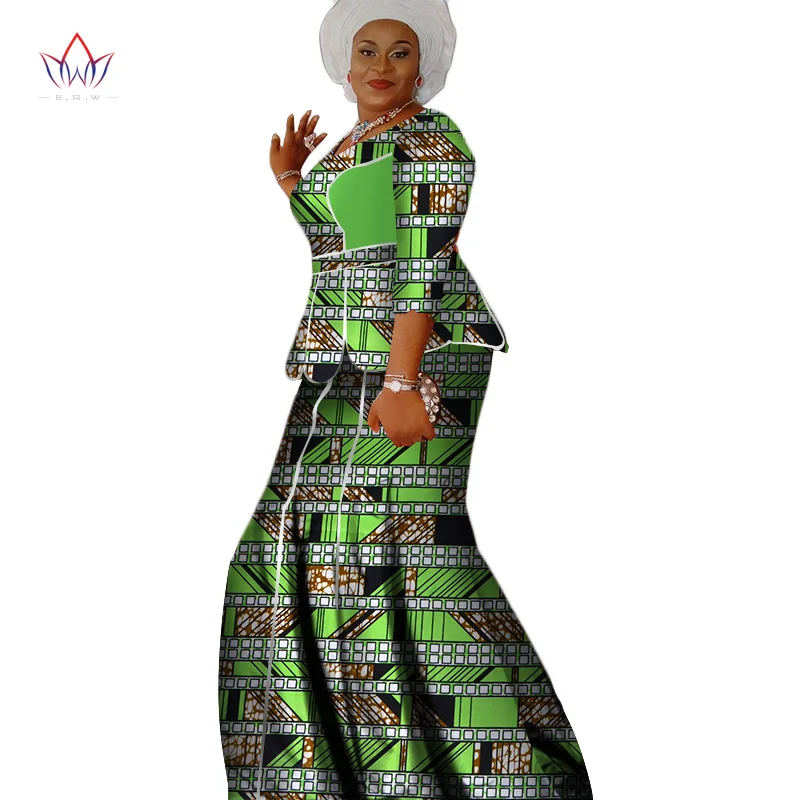 Летний Африканский Женский комплект из двух частей с круглым вырезом и принтом, комплект с юбкой, африканская одежда размера плюс, Женская хлопковая одежда, обычная, нет, WY2560 - Цвет: 13