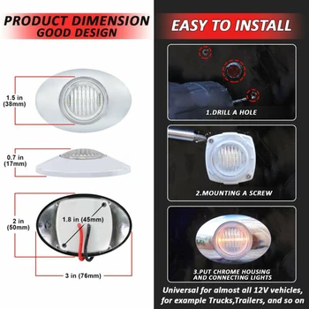 

3" Mini Oval Side Marker Light 8 Pcs 3 LED Clear Lens Amber Oval 3 Inch Side Marker Indicator Light 12V Trailer