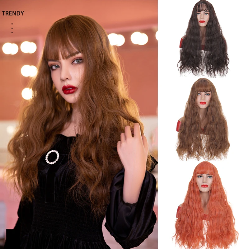 

DIANQI 26 inch long wavy wigs female wig with bangs synthetic curly wig for african-american fashion heat resistant cosplay hair