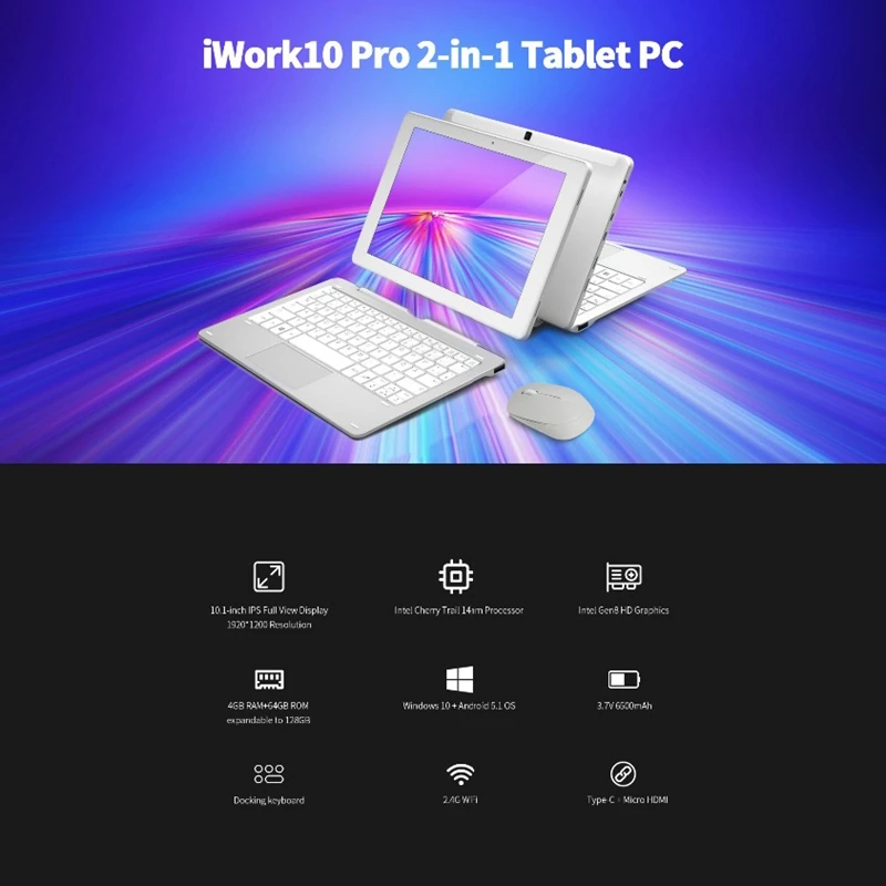 Горячая распродажа! планшет Iwork10 Pro 10,1 дюймов Ips 1920X1200 Intel Atom X5 Z8350 1,44 ГГц Win10 Android 5,1 двухъядерный процессор 4G