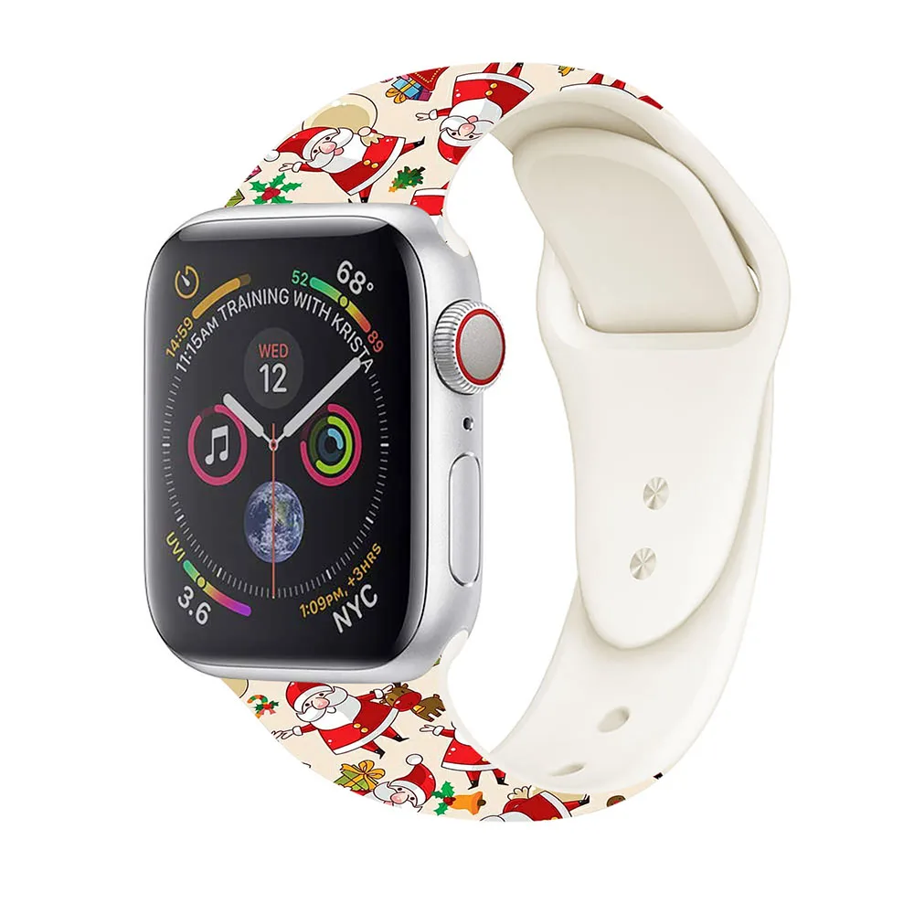 UEBN, Рождественский силиконовый спортивный ремешок для apple watch 38, 42, 40, 44 мм, сменный ремешок с принтом для iwatch 5, 4, Ремешки для наручных часов, подарок