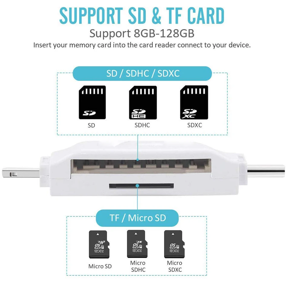 Сверхзвуковой кард ридер 4 в 1 Micro SD для iPhone iPad Android Macbook tf карта с USB Type C игровая