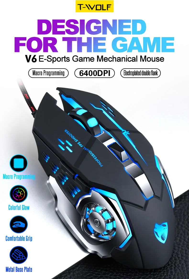 Wired Mouse Professional Gaming Mouse Ergonomic 5500 DPI LED Optical USB PC Gamer 6 Button Quiet with Backlight for PC Laptop small computer mouse