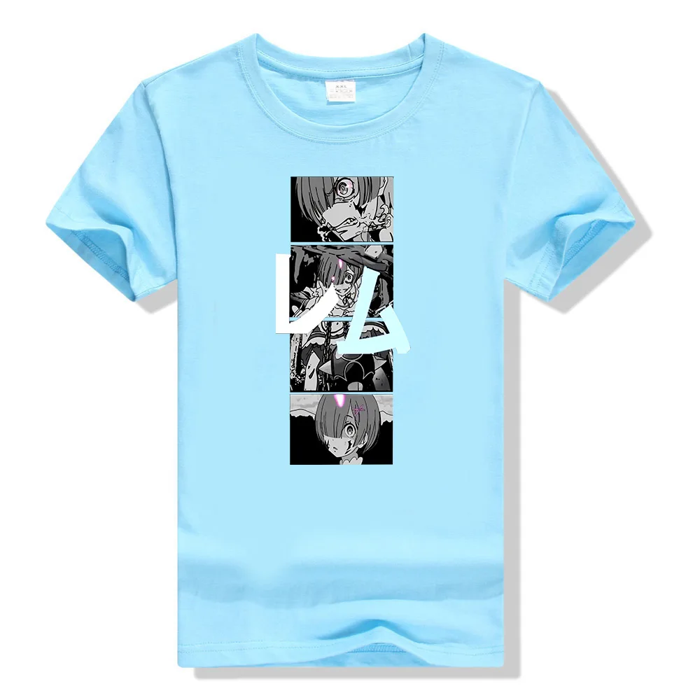 Legit Re Zero Rem демон они форма файтинга аниме аутентичная футболка Ts5Gwb Летний стиль повседневная одежда футболка - Цвет: Небесно-голубой