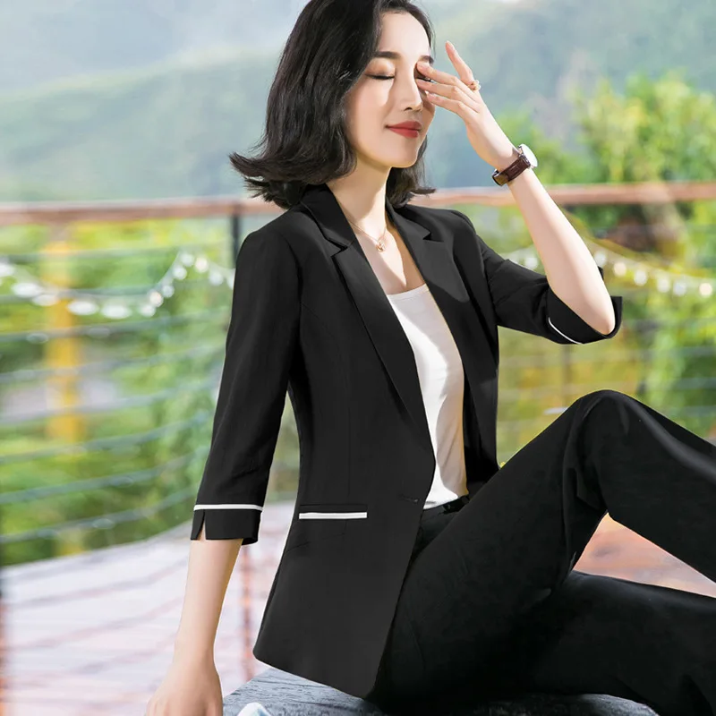 

2019 Summer New Style Small Suit Coat Women's Korean-style Fashion Half-sleeve Shirt Tops Women's Wear Suit Three-quarter-length