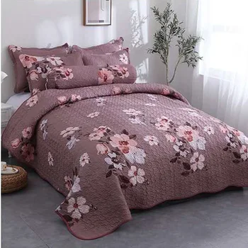 

Patchwork Quilt Set Bedding Frosted Fabric Cotton Filled Quilt Pillowcase Comfortable Breathable Machine Washable Home Textile