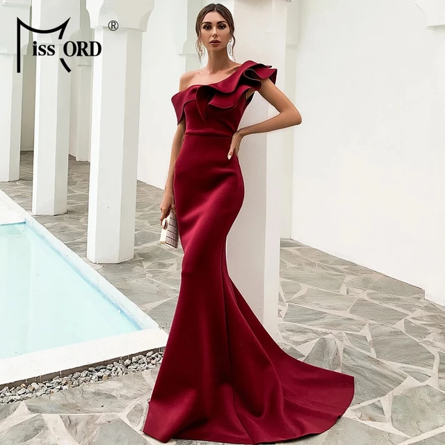 Missord Women 2021 Summer One Shoulder Party Dress Evening Backles Ruffles Celebrity Maxi Slash Neck Long Dresses Pure White 1