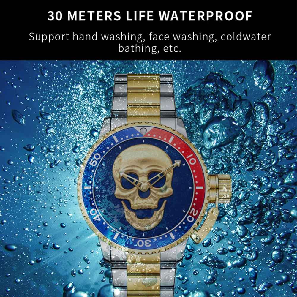WWOOR New Fashion 3D Skull Watch For Men Top Brand Luxury Waterproof Stainless steel Men Watch Creative Clocks Relogio Masculino
