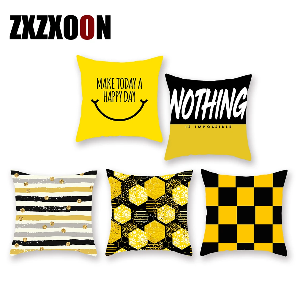 Decorative Throw Pillows Case Yellow Plaid Geometric Cushion Cover For