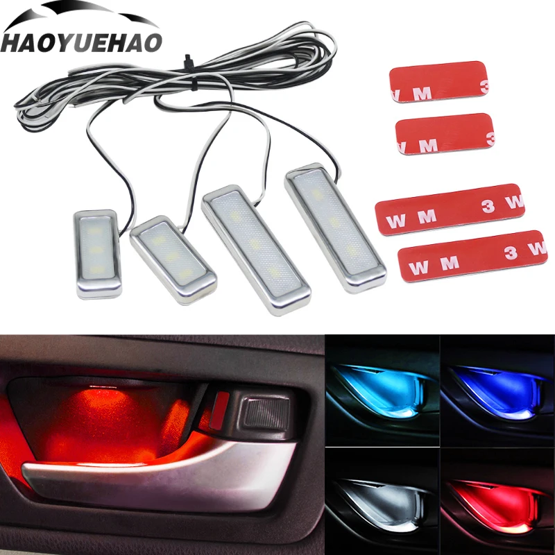 

4-Piece Door Interior Decoration Energy-Saving Lamp Performance Stable Not Glare LED Atmosphere Light Car Handle Arm Lamp