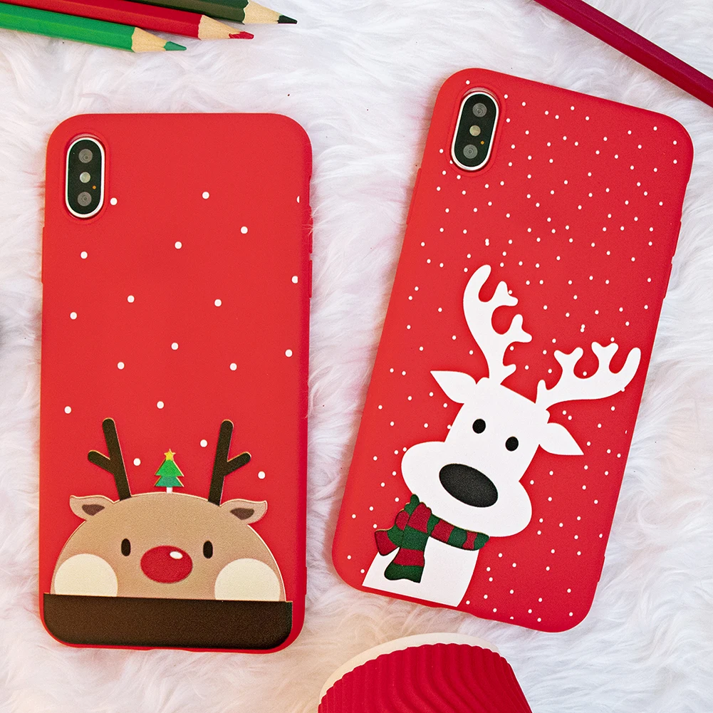 KSTUCNE Phone Case For iPhone X XS XR Xs Max Christmas Cartoon Elk Soft TPU Silicone Back Cover 6 6s 7 8 Plus 5 5s SE |
