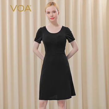 

VOA33Mm Heavy Silk Round Colleneck Short-sleeved Chinese-Australian Double-sided Soft-worn High-elastic Trimmed Skin Dress AT46