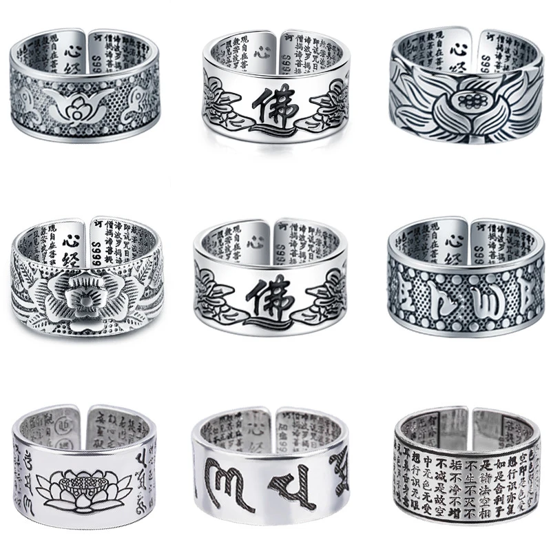 Silver-color Jewelry Lotus Flower Open Ring for Men Male Fashion Free Size Buddhistic
