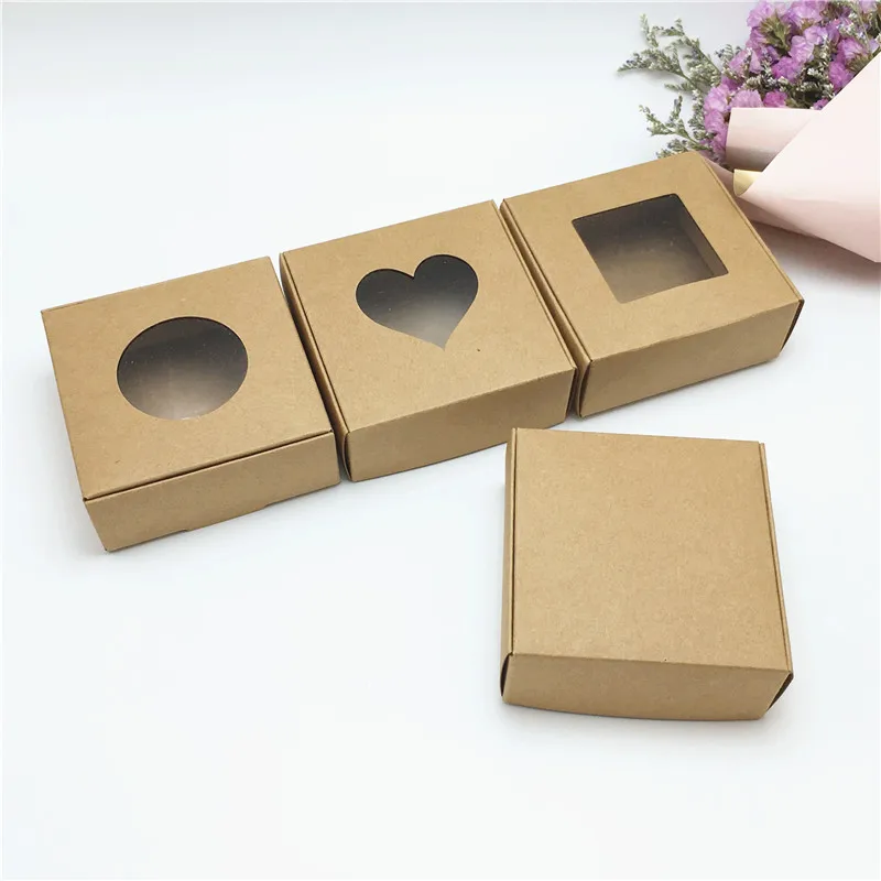 100 шт бумажные подарочные коробки для ювелирных изделий ручной работы с прозрачными ПВХ окнами, упаковочная коробка для свадебных конфет/шоколада/печенья