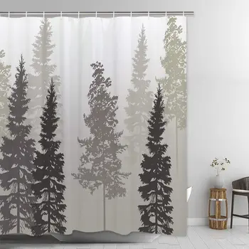 

Tree Stall Fog Forest Waterproof Durable Washable Nylon Bathroom Shower Curtain Bag Shower Hook
