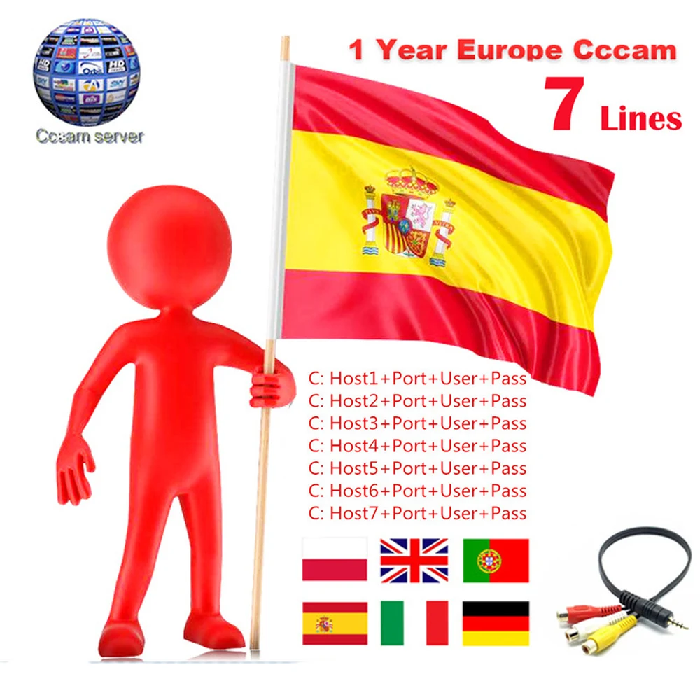 Cccam сервер 1 год 7 линий Испания Италия поддержка спутникового ТВ приемник DVB-S2 действительный Европа 7 clines
