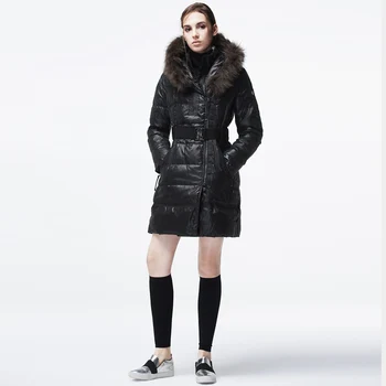 

Autumn Winter Jacket Women Fashion Women's Down Jacket Racoon Fur Collar Long Coat Female Double-necked Campera KJ553