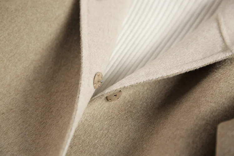 high quality women's apricot double-sided wool coat with hood for spring autumn winter beige