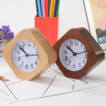 

Wooden Digital LED Alarm Clock Retro Rhombus Snooze Glowing Pointer Display Time Battery Power Bedroom Table Decoration
