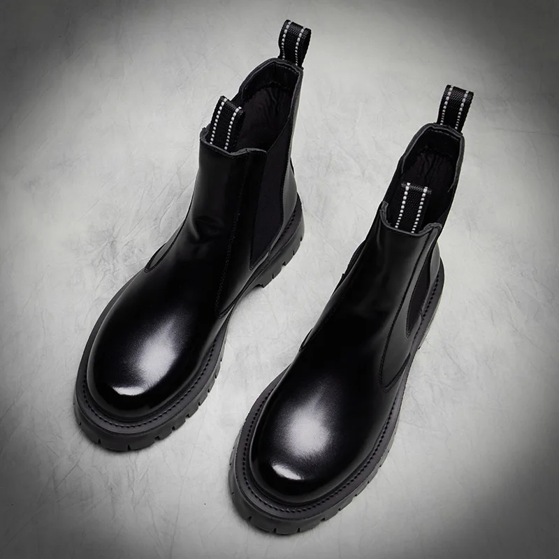 brand designer men's leisure chelsea boots warm fur winter shoes genuine leather platform boot moto ankle botas hombre zapatos