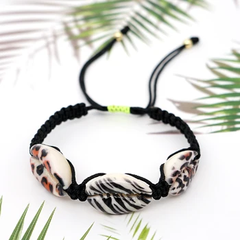 

GO2BOHO Surfer Bracelet Seashell Bracelets For Women Summer Shell Pulseira Leopard Pattern Jewelry Handmade Braided Rope Jewelry