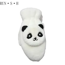 Милые стильные детские перчатки с рисунком панды, сохраняющие тепло, перчатки для езды на велосипеде, утепленные плюшевые перчатки, Висячие на шее, студенческие варежки