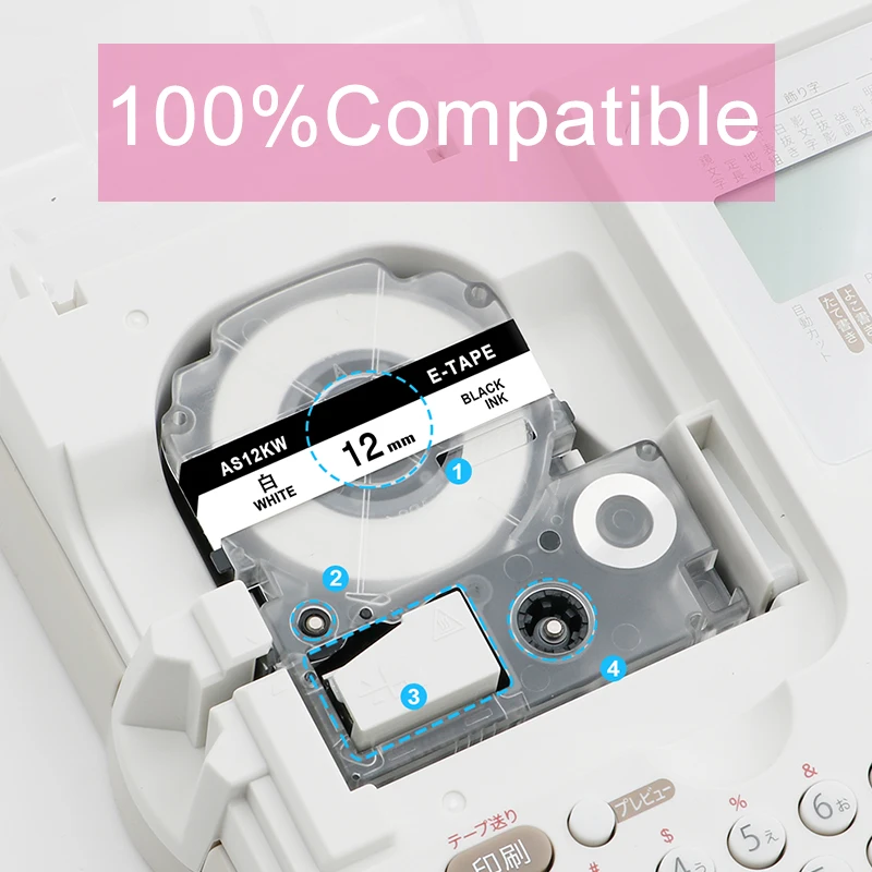 Labelife 10 шт. SS12KW LC 4WBN совместим с Epson LabelWorks LK Tape Standard 12 мм черный на белом LW 300 400