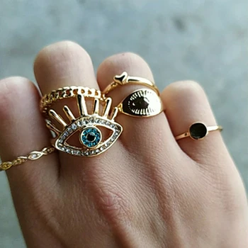 

Round Heart Eye Crystal Rings Set For Women Trendy Gold Color Ring 2020 Female Finger Statement Fashion Jewelry