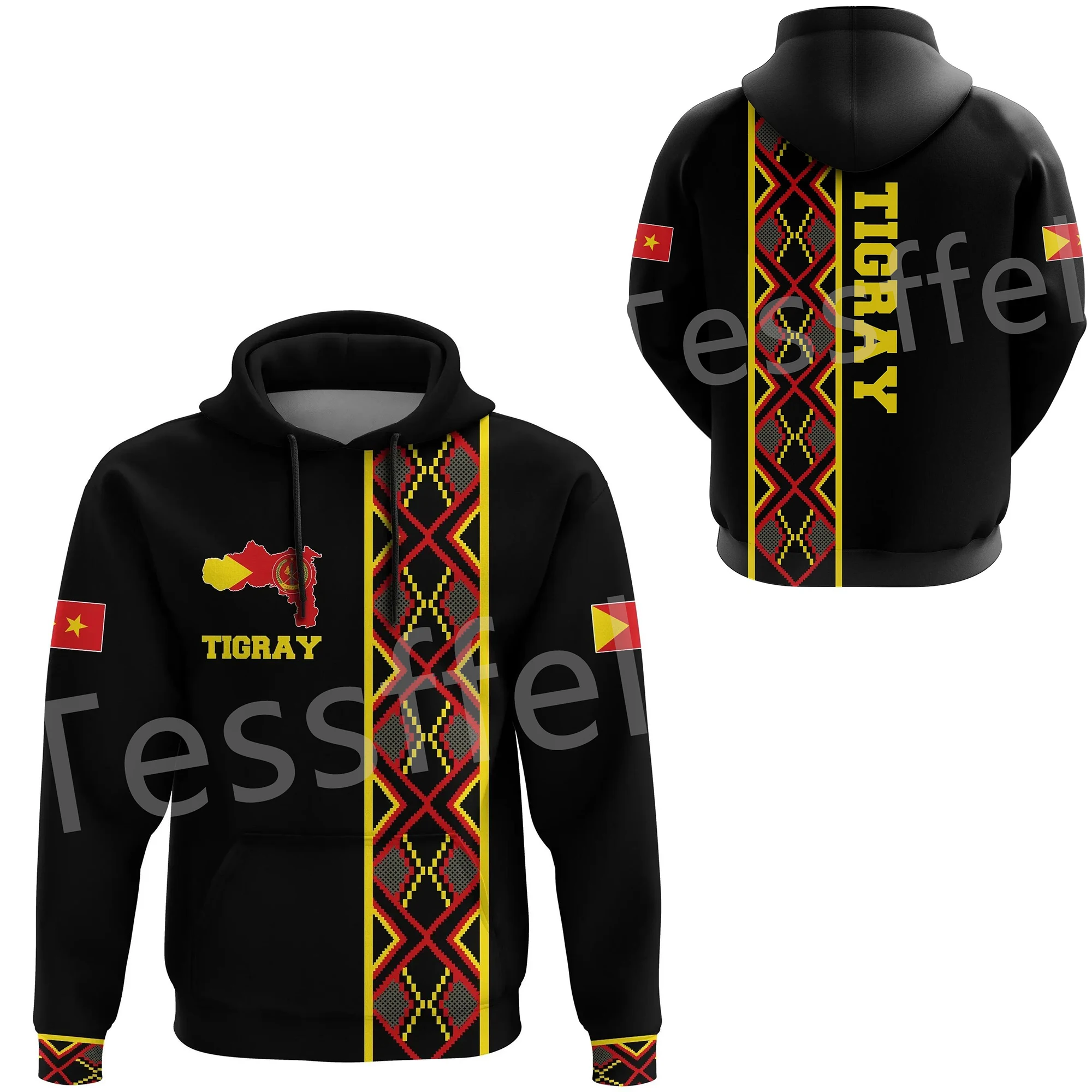 Tessffel Newest Africa Country Ethiopia Tigray Flag Retro Harajuku Tracksuit 3DPrint Men/Women Pullover Casual Funny Hoodies A25 plstar cosmos animal tiger tattoo camo wild beast tracksuit pullover streetwear 3dprint men women autumn casual funny hoodies 19