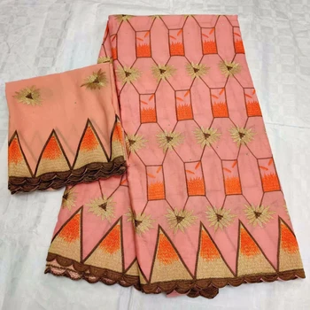 

2019 High Quality African Lace 100% Cotton Embroidery With Diamond Decoration Nigerian French Net Lace Fabric 5+2Yards