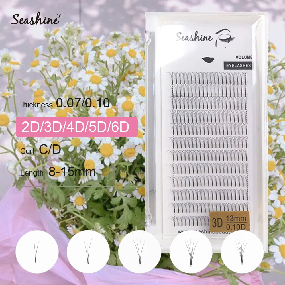 seashine rootless 2d 3d 4d 5d premade volume fans lash russian volume eyelash extensions pre made lash extension pbt silk lashes Seashine  Lashes Extensions Premade Volume Fans 2D3D4D5D6D Lash Pre Made Fans Russian Volume Lahes Faux Mink Eyelash Extension