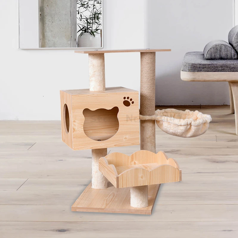 Furniture Board Cat Climbing Frame Wood Cat Scratch Board Cat Litter Cat Jumping Cat Toy Cats Products for Pets - Цвет: Серый