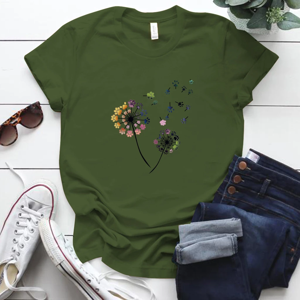 Color Dandelion Printed Tshirt Women Summer Funny Tshirt Tee Shirt Femme Short Sleeve Tops Women Clothing 2020 cheap t shirts