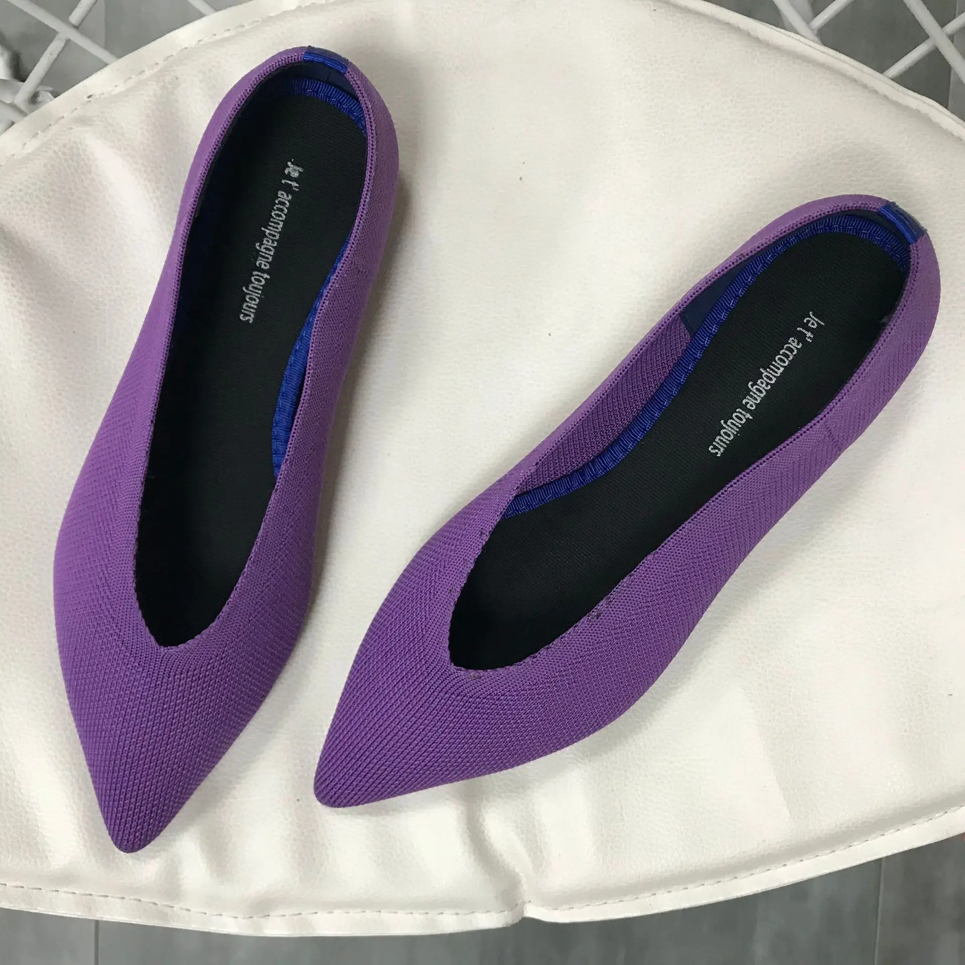 Удобные корейские беременных туфли с острым носком на плоской подошве Балетки Обувь Дамская туфли вязаные мокасины; повседневная обувь для вождения; мокасины; эспадрильи - Цвет: Фиолетовый