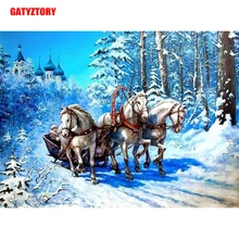 GATYZTORY 5D алмазная живопись Полная площадь DIY домашний декор мозаика Стразы Картина на холсте с логотипом на заказ лошадь парк в снегу