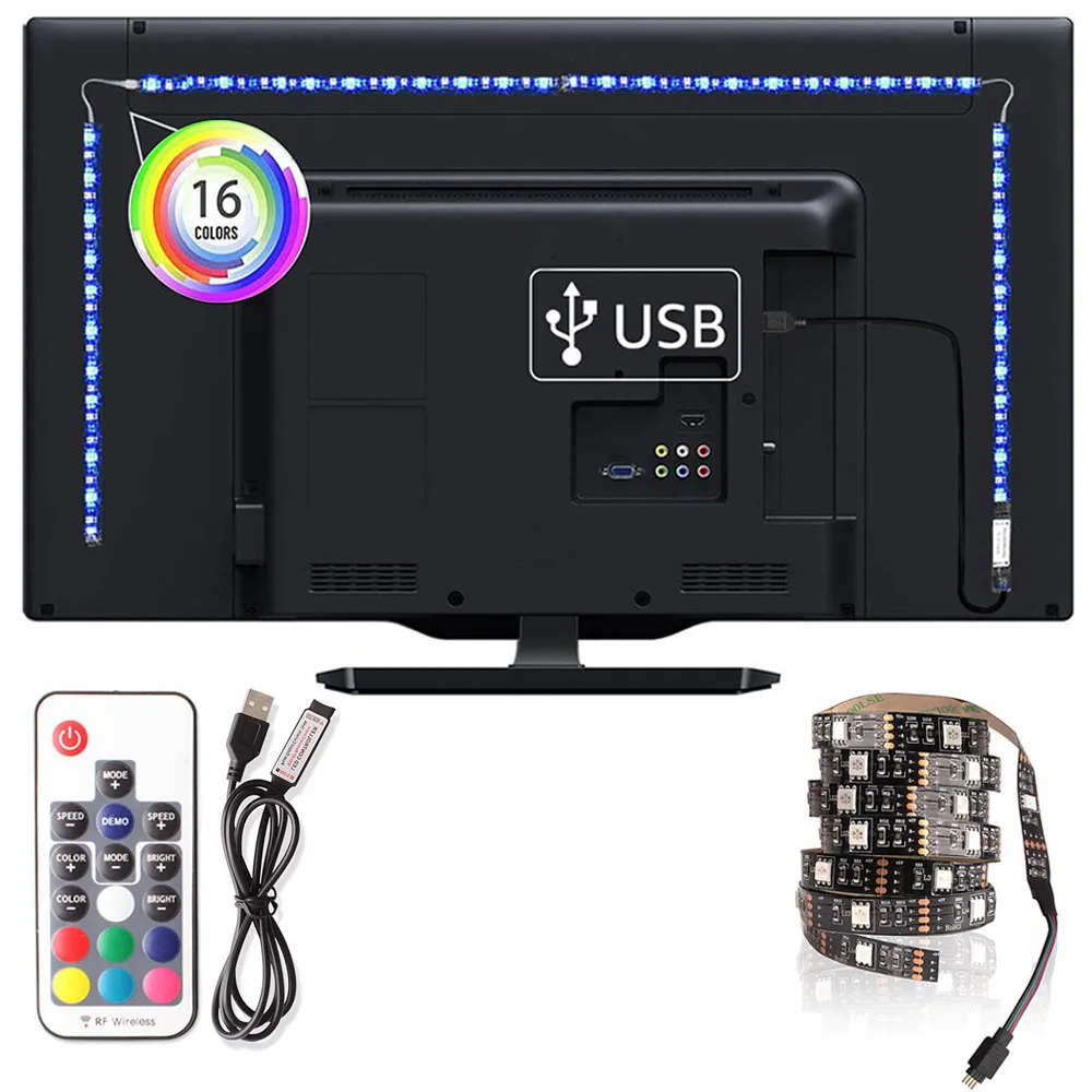 лента светодиодная SMD 5050 RGB Светодиодная USB ТВ фоновое освещение 0 5 м/1 м/2 м/3 м/4 м/5 м