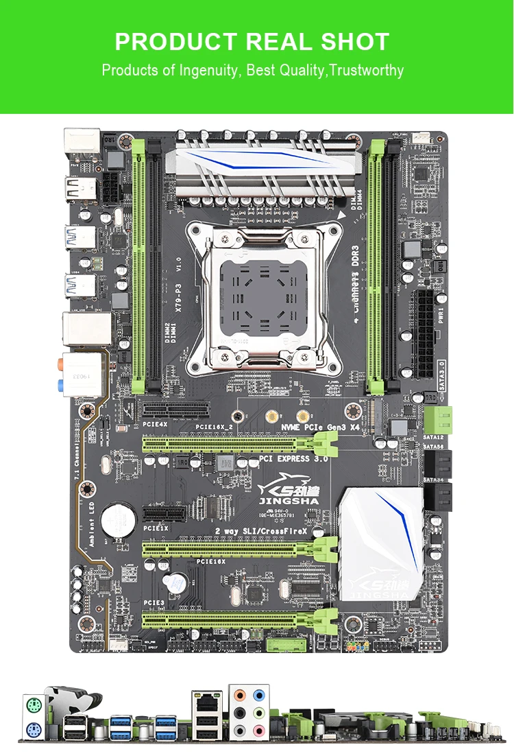 latest computer motherboard JINGSHA X79-P3 Sata3.0 6 GB/s USB 3.0 ATX LGA 2011 Motherboard Support 4 Channel DDR3 REG ECC 128G Pcie 16X E5 Series Processor most powerful motherboard