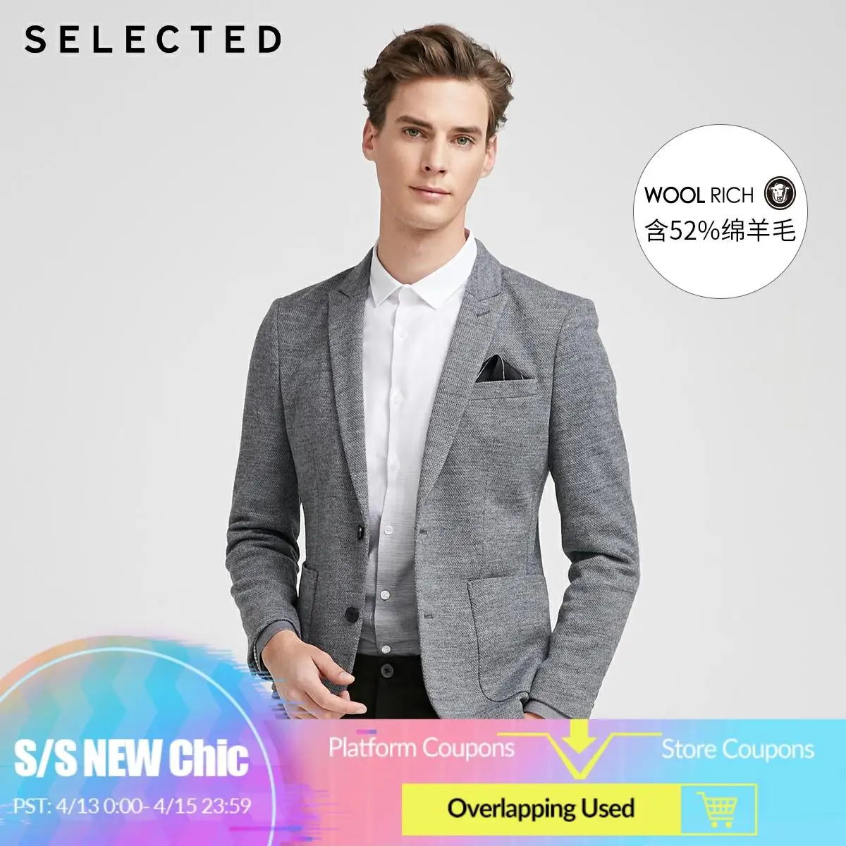 

SELECTED Men's Slim Fit Woolen Blazer Business Casual Wool Jacket S|420108504