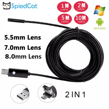 

SPIED CAT Mini 2in1 1/2/5/10M Soft Cable Endoscope Camera Snake Car inspection Pipe micro USB For Android Phone PC Window