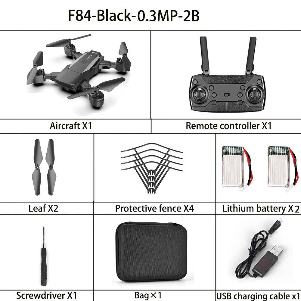 F84 Квадрокоптер беспроводной Радиоуправляемый Дрон с 4k Hd камерой Wifi Fpv Вертолет складной Квадрокоптер для детей подарок игрушки - Цвет: black 0.3mp 2b