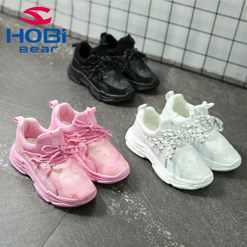 

HOBIBEAR cheap white black comfort students running sport shoes FOR children school shoes AU3606