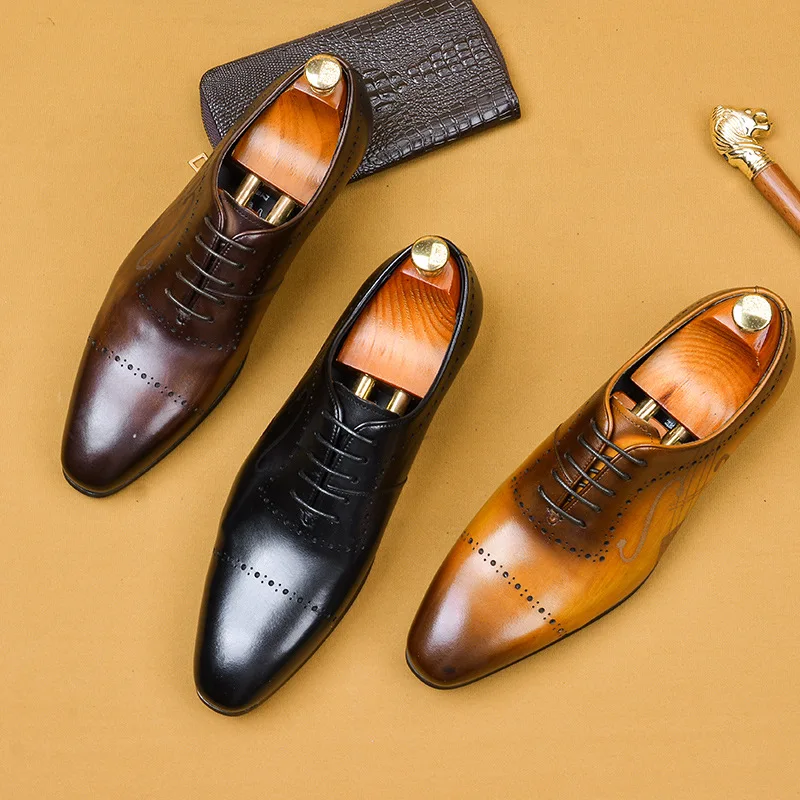 

Top Grade MEN'S Leather Shoes Genuine Leather Business Formal Wear England Casual good year Handmade Varved Bullock MEN'S SHOES