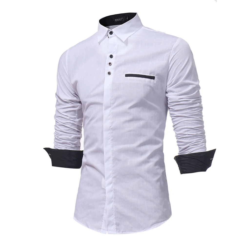 Мужские повседневные рубашки, осень, новые модные однотонные мужские рубашки с длинным рукавом из хлопка, приталенные повседневные деловые рубашки на пуговицах, топы - Цвет: 7033 white
