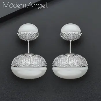 

ModemAngel Trendy Luxury Stud Earrings For Women Wedding Cubic Zirconia Crystal African Dubai Gold Bridal Earring