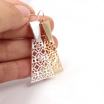 

2020 April New Hollow Out Trapezoid Small Filigree Trapezoid Dangle Earrings High Polish Hot Brand Drop Earrings