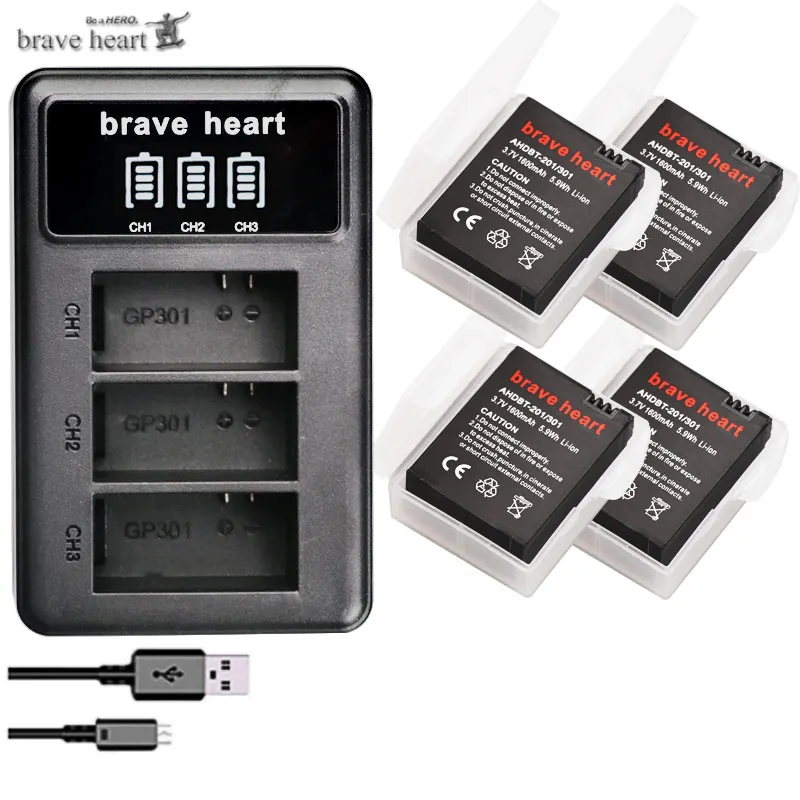 charger and 4battery 3,7 в 1600 мАч Go Pro hero 3 3+ gopro3 gopro 3 hero 3+ аккумулятор с Чехол+ ЖК-дисплей двойной USB зарядное устройство для Gopro hero 3 3+ камера - Цвет: charger and 4battery