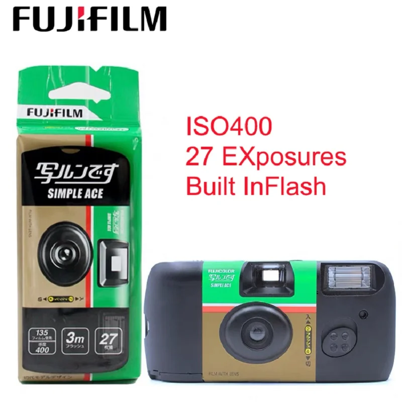 Fujifilm SIMPLE ACE ISO 400 Power Flash 27 Photo Exposures Single Use One  Time Use Disposable Film Camera (Expiry date 2022-8)