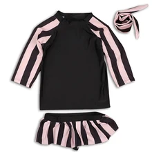 Милый полосатый детский купальный костюм моряка с длинными рукавами для девочек, солнцезащитный крем, комплект из двух предметов с шапками, детский купальник для маленьких девочек