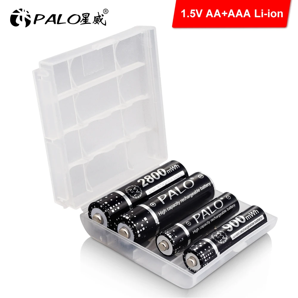 PALO 1.5V AA Li-ion Rechargeable Batteries+1.5v AAA Li-ion Rechargeable Batteries with LCD Smart 1.5V Lithium Battery Charger